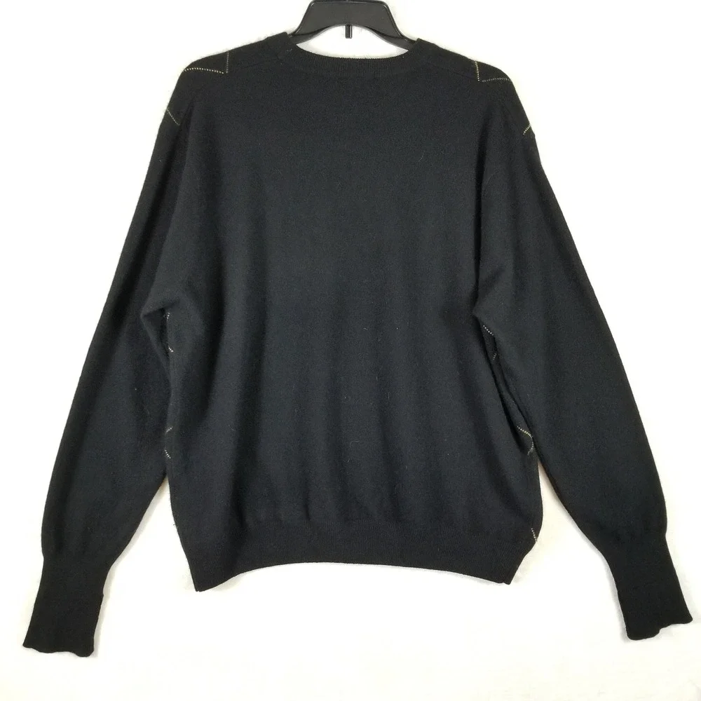 Raffi Cashmere Mens XXL Black Argyle Crewneck Sweater 118651 Pure‎ Cashmere